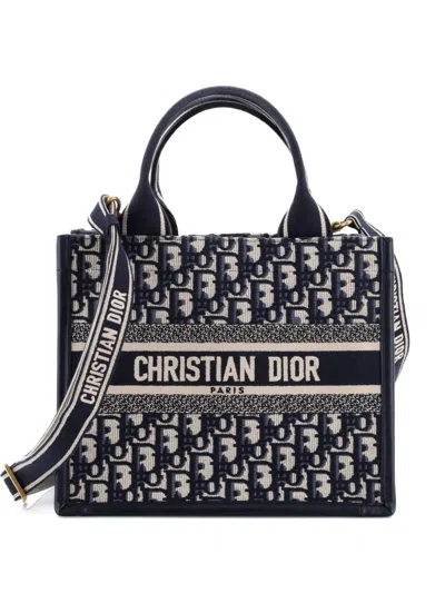 Pre-owned Dior Book With Strap Oblique Canvas Small Tote Bag In Blue