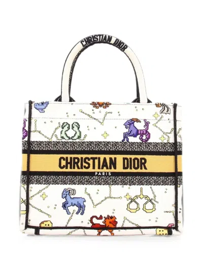 Pre-owned Dior Book Zodiac Embroidered Canvas Small Tote Bag In Multi