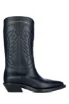 Dior Embroidered Block Heel Mid-calf Boots In Black