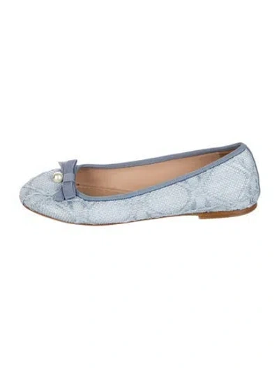 Pre-owned Dior Bow Accents Ballet Flats In Blue