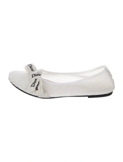 Pre-owned Dior Bow Accents Ballet Flats In White