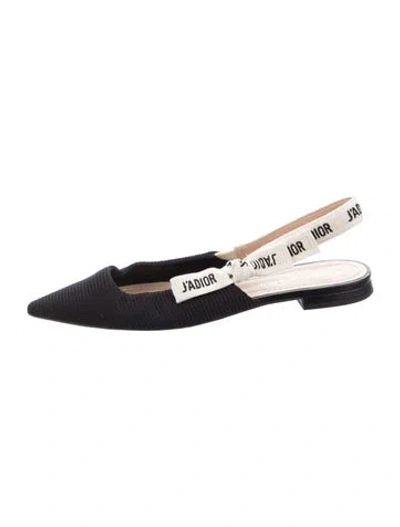 Pre-owned Dior Bow Accents Slingback Flats In Black