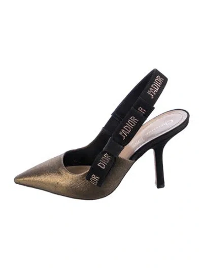 Pre-owned Dior Bow Accents Slingback Pumps In Gold