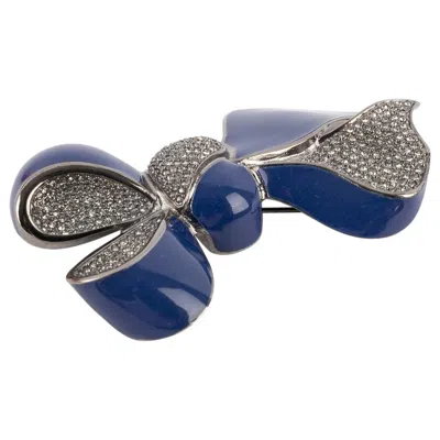 Pre-owned Dior Bow Brooch With Blue And Rhinestones, 2000s