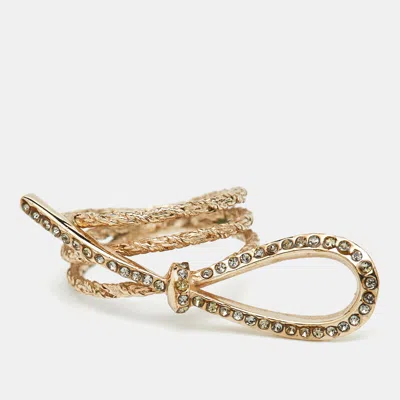 Pre-owned Dior Bow Crystal Gold Tone Cocktail Ring 51