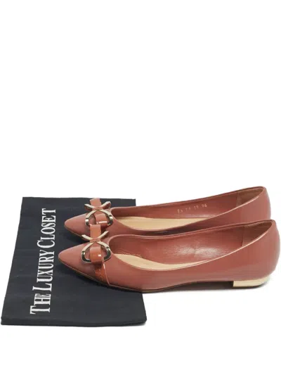 Pre-owned Dior Bow-detail Ballet Flats In Brown