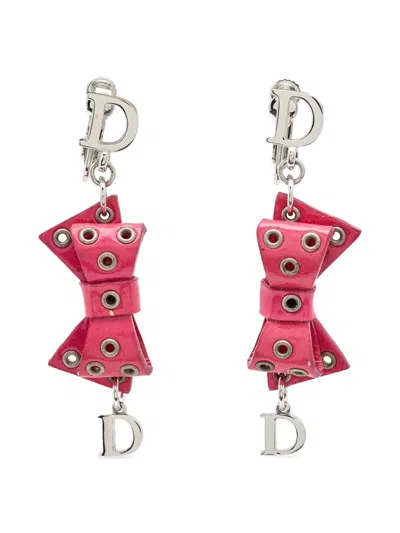 Pre-owned Dior Bow-embellished Drop Earrings In Silver