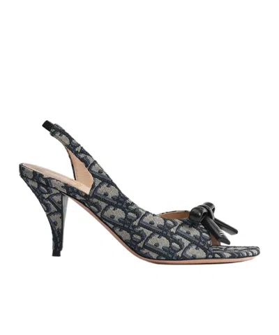 Dior Bow Heeled Slingback Sandal In Blue