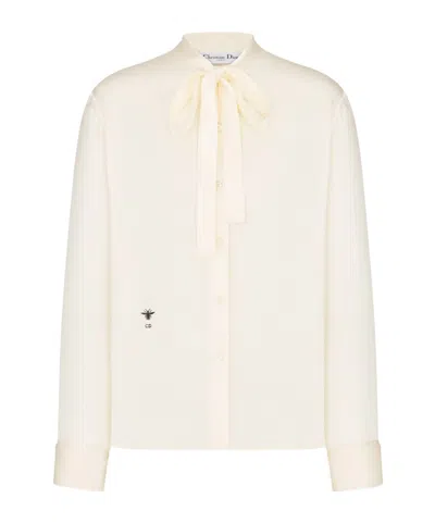 Dior Bow Long-sleeved Shirt In White