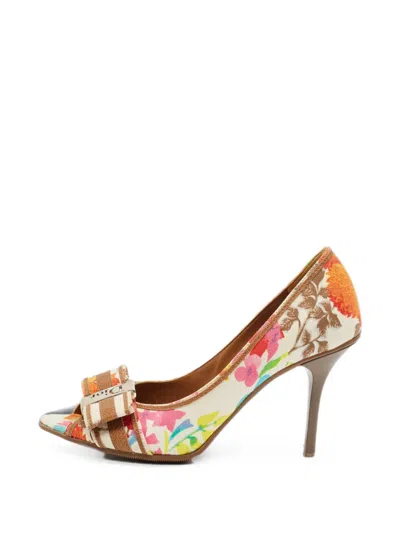 Pre-owned Dior Bow Peep-toe Heeled Pumps In White