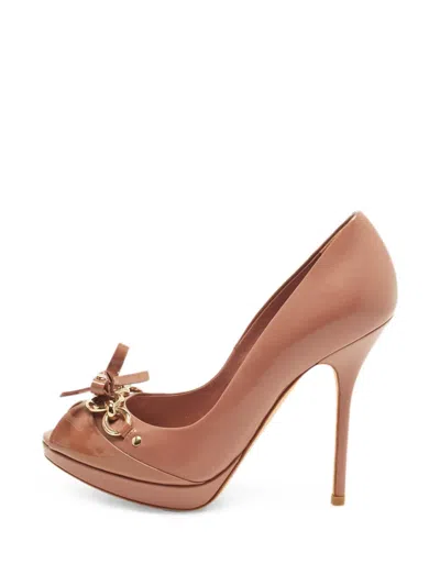 Pre-owned Dior Bow Peep-toe Pumps In Neutrals