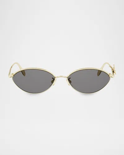 Dior Bow R1u Metal Oval Sunglasses In Shiny Gold