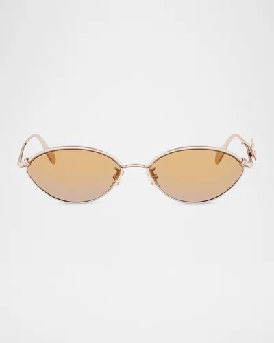 Dior Bow R1u Metal Oval Sunglasses In Shiny Rose