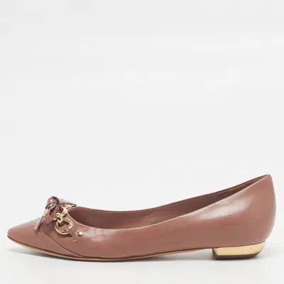 Pre-owned Dior Bow Size 35 Beige Patent Leather Bow Detail Ballet Flats In Sand