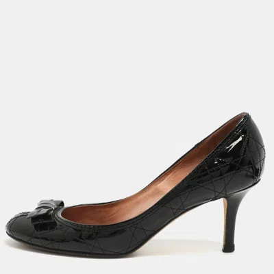 Pre-owned Dior Bow Size 38 Black Patent Leather Pumps