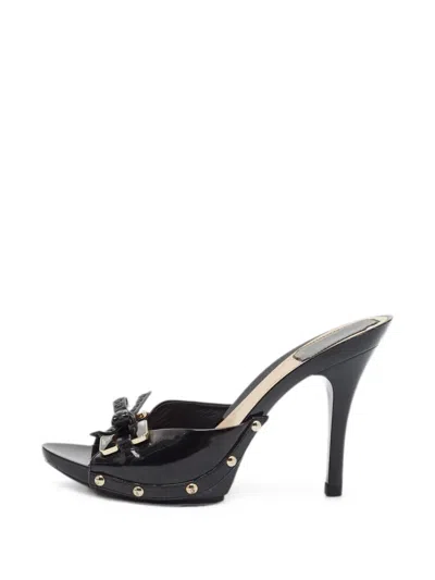 Pre-owned Dior Bow Slide Patent Leather Sandals In Black