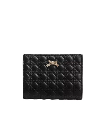 Dior Bow-adorned Begonia Wallet In Black
