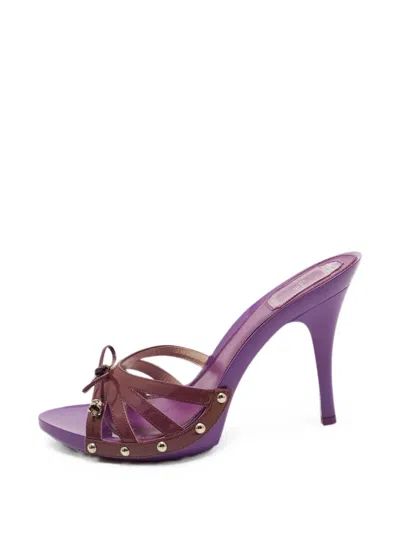 Pre-owned Dior Bow-detail Patent-leather Heeled Sandals In Purple