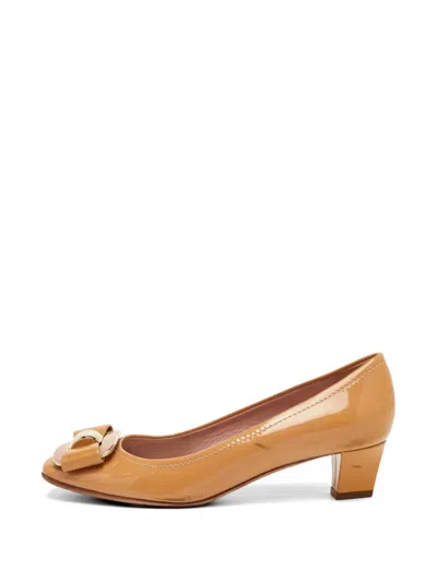 Pre-owned Dior Bow-detail Patent-leather Pumps In Orange