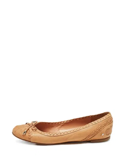 Pre-owned Dior Bow-detail Whipstitch Ballet Flats In Neutral