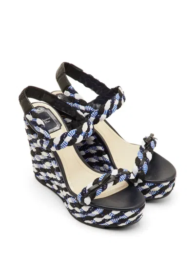Pre-owned Dior Braided Platform Wedge Sandals In Blue