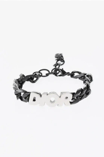 Dior Brass  Italic Chain Bracelet With Silver-tone Logo