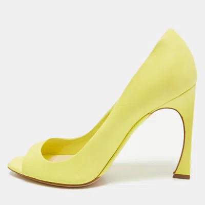 Pre-owned Dior Bright Yellow Leather Open Toe Pumps Size 38.5