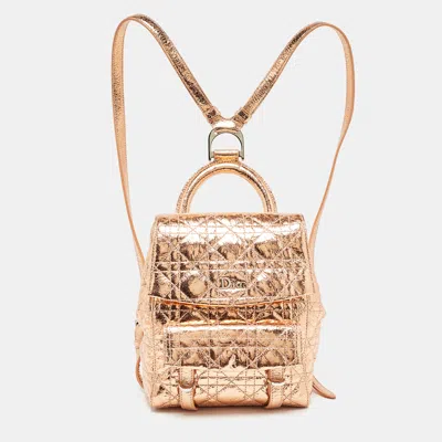 Pre-owned Dior Bronze Cannage Foil Leather Small Stardust Backpack In Metallic
