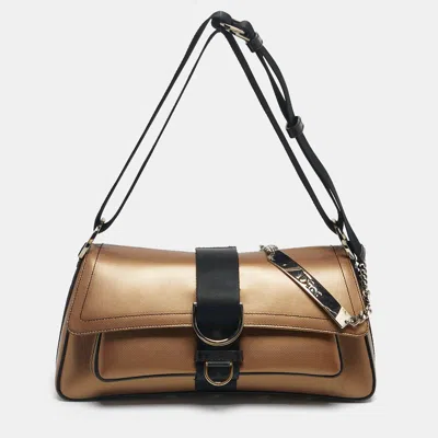 Pre-owned Dior Bronze/black Leather And Fabric Hardcore Shoulder Bag In Brown