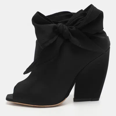 Pre-owned Dior Brooklyn Size 37 Black Nylon Ankle Wrap Peep Toe Ankle Boots