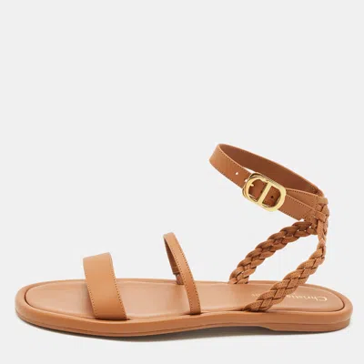Pre-owned Dior Brown Braided Leather Egee Sandals Size 40