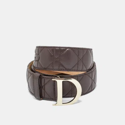 Pre-owned Dior Brown Cannage Leather D Buckle Belt 90 Cm