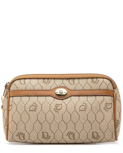Dior Brown Canvas Honeycomb Pouch (authentic Pre-loved) In Neutral