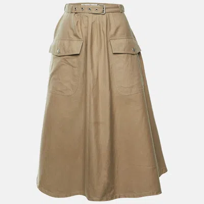 Pre-owned Dior Brown Cotton Belted Midi Skirt L