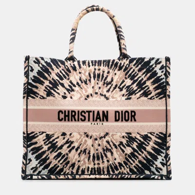 Pre-owned Dior Brown Large Embroidered Canvas Tie Dye Book Tote