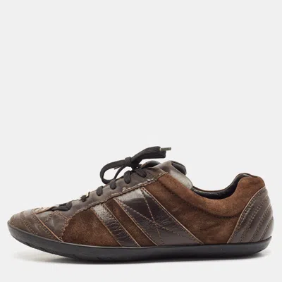Pre-owned Dior Brown Leather And Suede Low Top Sneakers Size 38