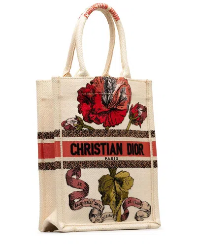 Dior Brown Leather Fleurs Bibliques Embroidery Vertical Book Tote (authentic  Pre-loved)