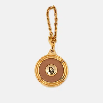 Pre-owned Dior Brown Leather Gold Tone Keychain