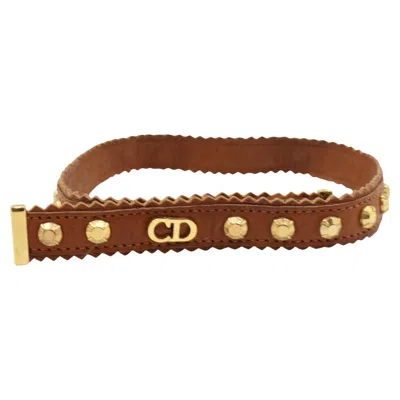 Pre-owned Dior Brown Leather Gold Toned Studded Adjustable Choker