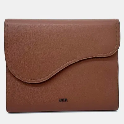 Pre-owned Dior Brown Leather Ipad Pouch