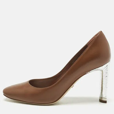 Pre-owned Dior Brown Leather Round Toe Pumps Size 35
