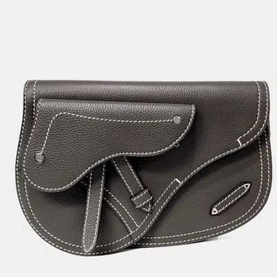 Pre-owned Dior Brown Leather Saddle Pouch Bag
