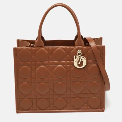 Pre-owned Dior Brown Macrocannage Leather Medium Book Tote