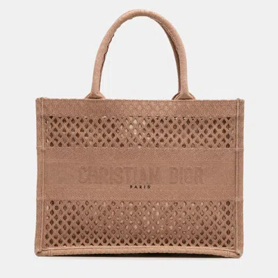 Pre-owned Dior Brown Medium Embroidered Mesh Book Tote