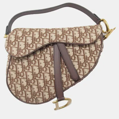 Pre-owned Dior Brown Medium Oblique Canvas Saddle Shoulder Bag