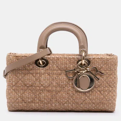 Pre-owned Dior Brown Medium Tweed Cannage Lady D Joy