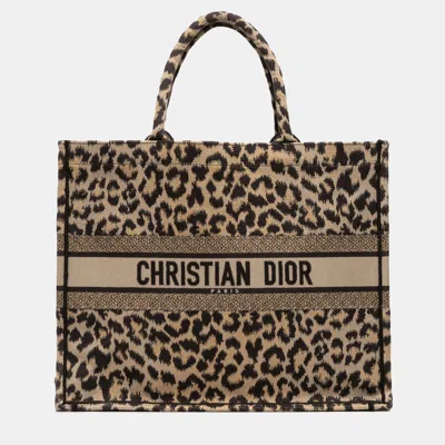 Pre-owned Dior Brown Mizza Large Embroidered Canvas Leopard Book Tote