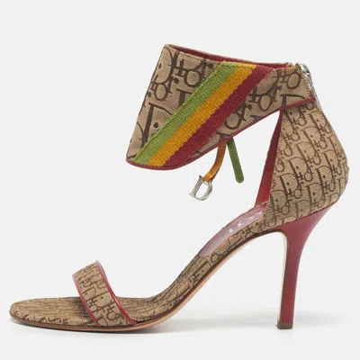 Pre-owned Dior Brown Monogram Canvas Ankle Strap Sandals Size 36.5