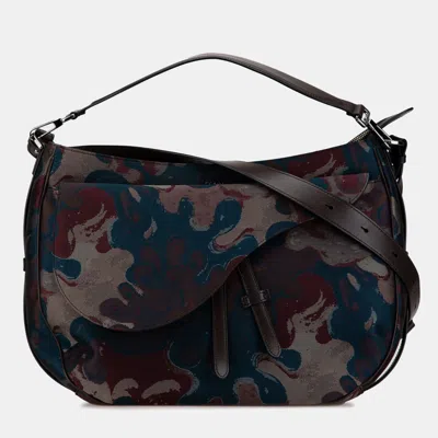 Pre-owned Dior Brown Peter Doig Denim Camouflage Soft Saddle Bag