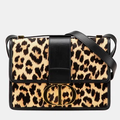Pre-owned Dior Brown Pony Hair Leopard Print 30 Montaigne Flap Shoulder Bag